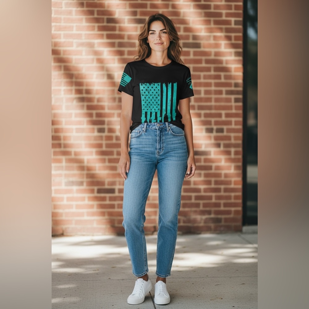 Grunt Style Black and Teal Flag Tee - Picture 2 of 6